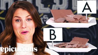 Chocolate Expert Guesses Cheap vs Expensive Chocolate  Price Points  Epicurious [upl. by Tressia812]