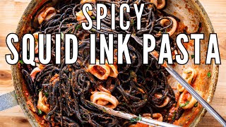 SQUID INK SPAGHETTI With Tender Spicy Calamari [upl. by Bast]