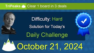 Microsoft Solitaire Collection TriPeaks  Hard  October 21 2024 [upl. by Ennaharas]