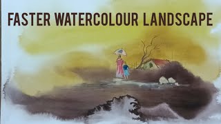 Faster watercolour landscapeWatercolour landscape faster dssart viralvedio [upl. by Eanrahc100]