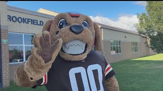 Browns mascot greets local students on first day of classes [upl. by Aihtenyc995]