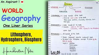 Lithosphere Hydrosphere amp Biosphere  Lec16  World geography  One Liners Topic Wise [upl. by Sharp]