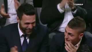 Zlatan Ibrahimovic speaks French at awards ceremony Sirigu amp Veratti laugh hysterically [upl. by Freda]