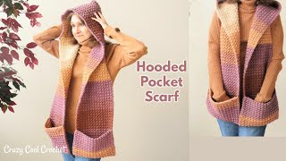 Crochet Hooded Pocket Scarf  Perfect Crochet GIFT [upl. by Acinomal]