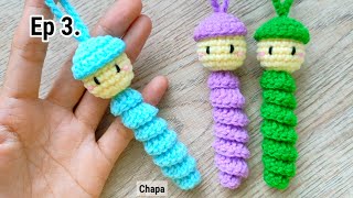 Ep3 Hat 💙 Crochet Worry Worm Keychain Tutorial step by step crochet crochettutorial [upl. by Raddie143]