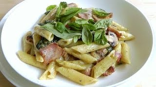 How to Make Creamy Pasta Bacon Mushroom Quick simple recipe [upl. by Eelrahc92]