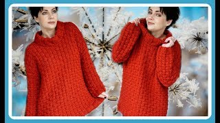 Einfacher PULLOVER stricken ANLEITUNG mit Rollkragen für Anfänger I Oversize Pullover [upl. by Harlen761]