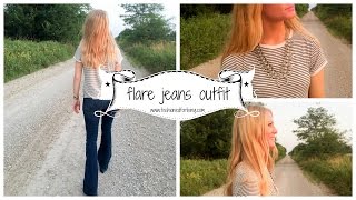 flare jeans and stripe tee outfit with squash blossom necklace [upl. by Babara926]