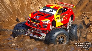 Monster Truck Stuck in Mud Giant Monster Trucks Epic Rescue Adventure  Monster Jam [upl. by Puduns999]