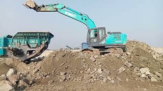 Kobelco excavator working boulder loading to mobile cresar hoparnew vlog videoOperatorKanchan Dey [upl. by Kahcztiy]