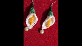 Aretes o pendientes a crochet  how to crochet calla lily flower earings [upl. by Tivad]