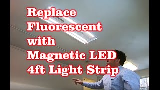 Review and Install of Amazon 4FT Magnetic LED Retrofit Kit to Replace Fluorescent Lights [upl. by Hewe970]