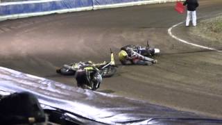 Speedway Dohren 19 okt 2013 heat 1 chrash jason dohle en kai huckenbeck [upl. by Sandry]