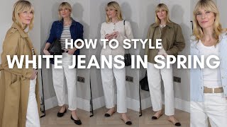 HOW TO STYLE WHITE JEANS IN SPRING  Effortlessly Chic Denim Outfits [upl. by Kelila]