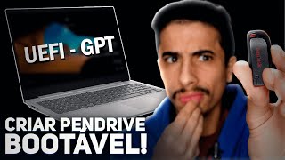 Como CRIAR PENDRIVE BOOTÁVEL para PARTIÇÃO GPT e BIOS UEFI [upl. by Akino]