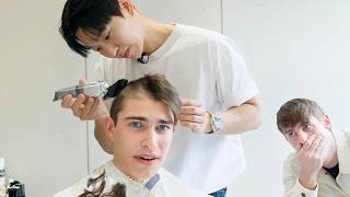 British Students shave their heads for Korean Military Service [upl. by Yllak]