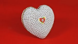 How to Make Pearls HEART Gift  DIY Pearls Heart Gift  Heart Shaped Diy Holder  Best Out of Waste [upl. by Alyak]