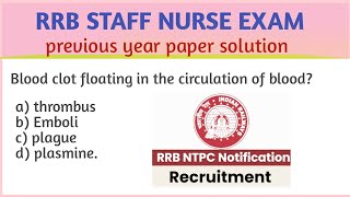 RRB staff nurse previous year paper with solution  RRB staff nurse officer old paper  staff nurse [upl. by Eadwine]