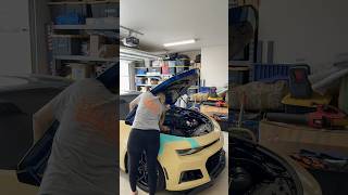 Installing a carbon fiber hood car cargirl viralvideo automobile explore [upl. by Anaiek761]