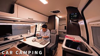 Car camping first night 65000 US super luxurious camper First stay｜Toyota Hiace｜163 [upl. by Enahpad]