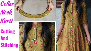 Coller Neck Kurti Cutting and Stitching  Button Placket Kurti Cutting and Stitching [upl. by Goober]