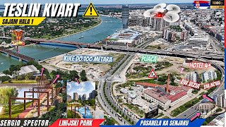 TESLIN KVART u Beogradu na vodi detaljno DRONOM i Projekti novih zgrada uz komentare beograd [upl. by Nadirehs328]