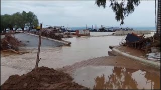 Floods cause severe damage in Greek village of Platania [upl. by Nekciv]