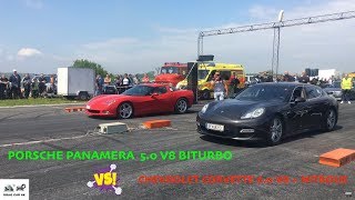 Porsche Panamera vs Chevrolet Corvette  German vs American Muscle 🚦🚗 drag race [upl. by Eseenaj]