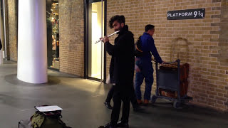 Harry Potter Flute Hedwigs Theme at Platform 9 34 Kings Cross St Pancras Station [upl. by Weinberg983]