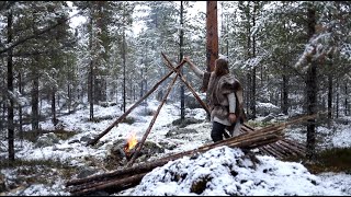 Bushcraft trip  snow making tipi reindeer sleeping bag cooking meat on hot stone etc [upl. by Frey806]