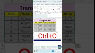 Transpose data in excel 😳 excel formula hacks 😱  excel excelshortcuts [upl. by Agbogla]