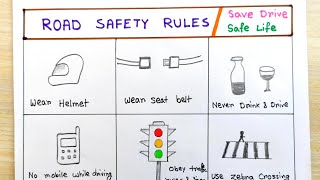 Road safety awareness drawing easy  Road safety traffic rule  How to draw safety poster [upl. by Gnel]