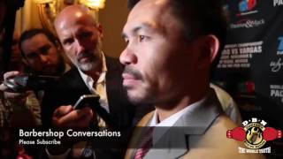 PACQUIAO ASKED TO ADMIT HE LOSS TO MAYWEATHER BY MEDIA MEMBER BARBERSHOP CONVERSATIONS [upl. by Zoarah]