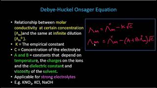 Debye Huckel Onsager Equation of molar conductivity of strong electrolytes [upl. by Cul]