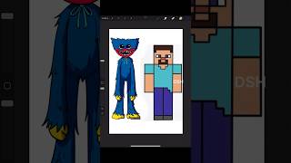 Huggy waggy Poppy playtime  Steve Minecraft mixingcharacters transformation shorts drawing [upl. by Jaye]