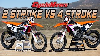 2 Stroke vs 4 Stroke 2024 KTM 250SX or 250SXF  Cycle News [upl. by Atikahc]