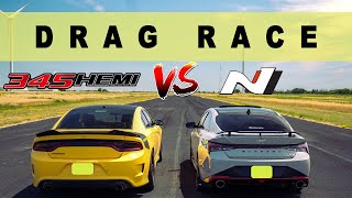 2022 Elantra N DCT vs Dodge Charger Hemi 57 Daytona closer than expected Drag and Roll Race [upl. by Gosser]