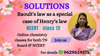 Solutions  Raoults law as a special case of Henrys law  Class 12  NCERT  Tamil cbseclass12 [upl. by Adiahs]