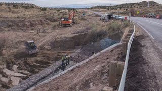 New Mexico Department of Transportation crews build gabions to control erosion [upl. by Nirrat]