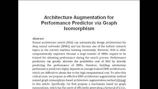 Architecture Augmentation for Performance Predictor via Graph Isomorphism [upl. by Gunther]