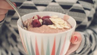 Cherry Bakewell Oatmeal Vegan  HealthyHappyLife [upl. by Alric82]