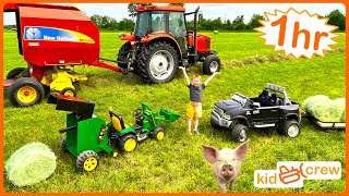 Farm compilation with kids ride on tractor trucks real tractors animals Educational  Kid Crew [upl. by Dode434]