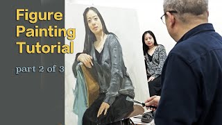 【 Hongzhou He 】Figure oil painting tutorial Part 2  of 3 [upl. by Yanarp89]