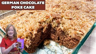 Easy GERMAN CHOCOLATE POKE CAKE from cake mix with DELICIOUS FROSTING [upl. by Notecnirp788]