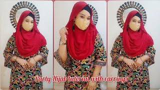 Party hijab tutorial with earrings  GalleryOfFahmidaoffical [upl. by Bartram853]