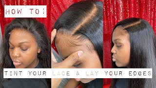 How To TINT YOUR LACE Using MAKEUP  Side Part Wig  With Voice Over [upl. by Atorod]