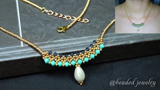 DIY simple beaded necklace with bicone and seed beads Beading tutorial [upl. by Lorre]