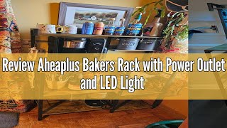 Review Aheaplus Bakers Rack with Power Outlet and LED Light Strings Microwave Oven Stand Kitchen St [upl. by Kram]