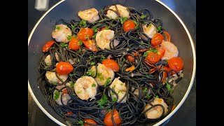 SHRIMP SQUID INK PASTA  HOW TO MAKE SQUID INK PASTA [upl. by Nohsid750]