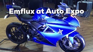 Emflux One Electric Superbike at Auto Expo 2018 [upl. by Enimsaj]